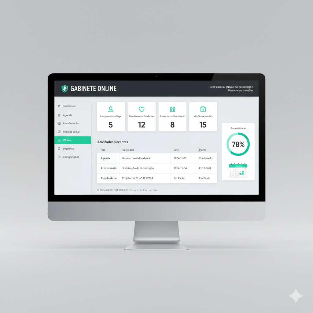 Mockup da plataforma GABINETE ONLINE