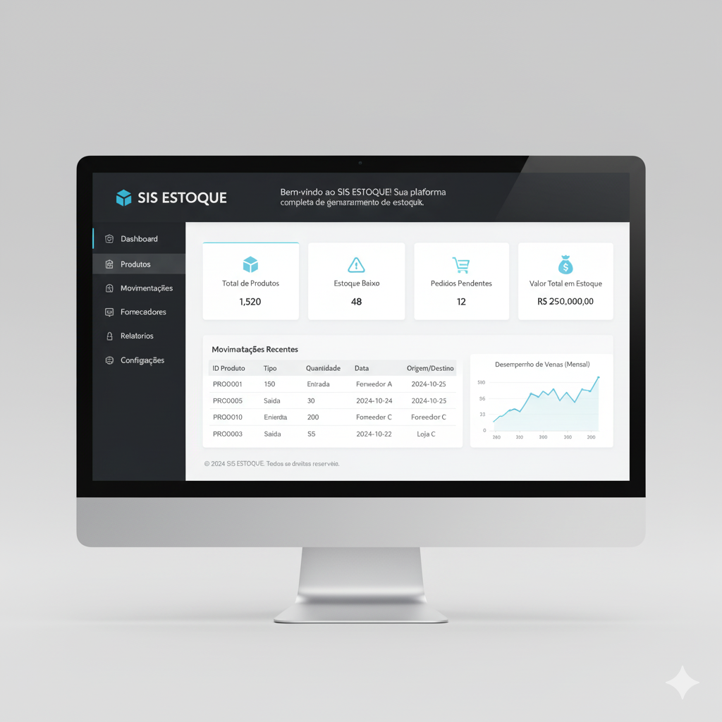 Mockup da plataforma SIS ESTOQUE